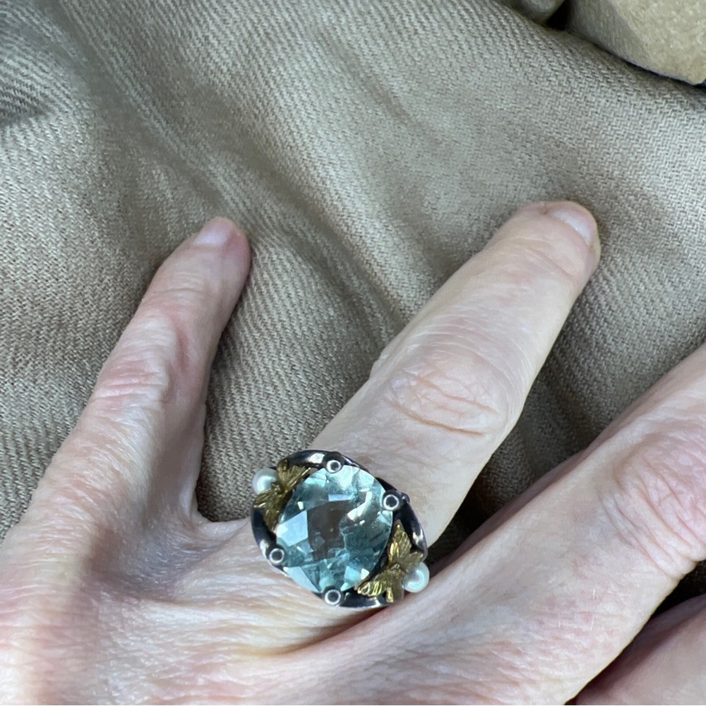 Ann king sterling silver 18K green amethyst/prasiolite pearl butterfly ring - Picture 10 of 16